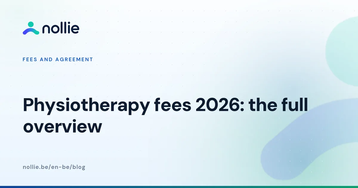 Overview card titled Physiotherapy fees 2026: the full overview, in the colours of the Fees and agreement category