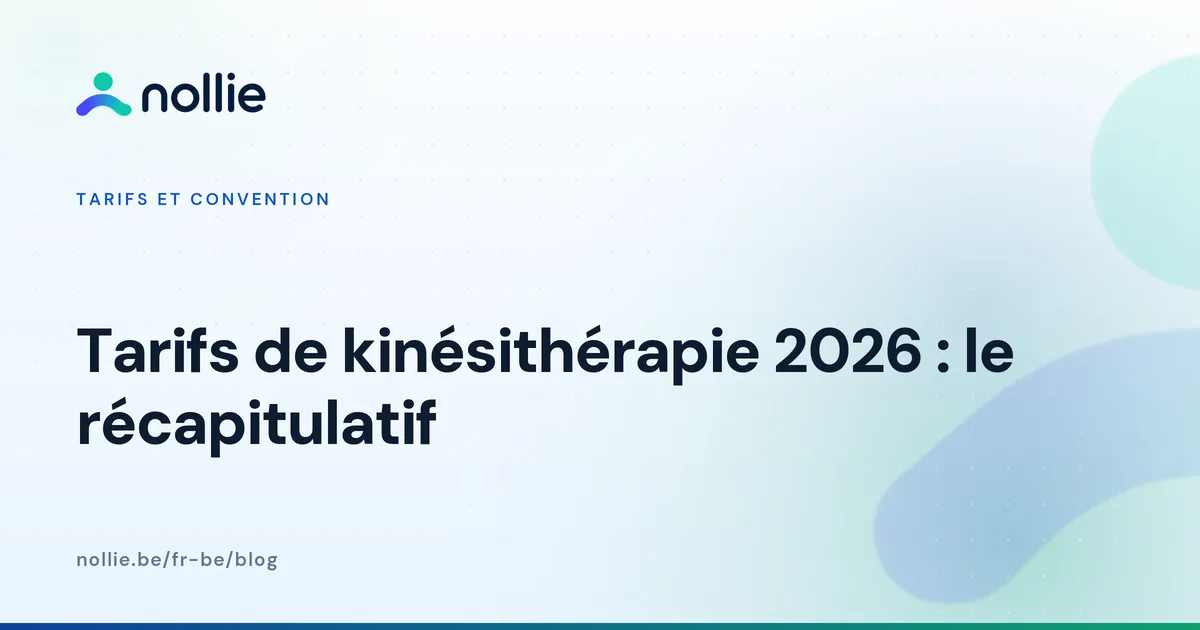 Visuel de synthèse avec le titre Tarifs de kinésithérapie 2026 : le récapitulatif, aux couleurs de la catégorie Tarifs et convention